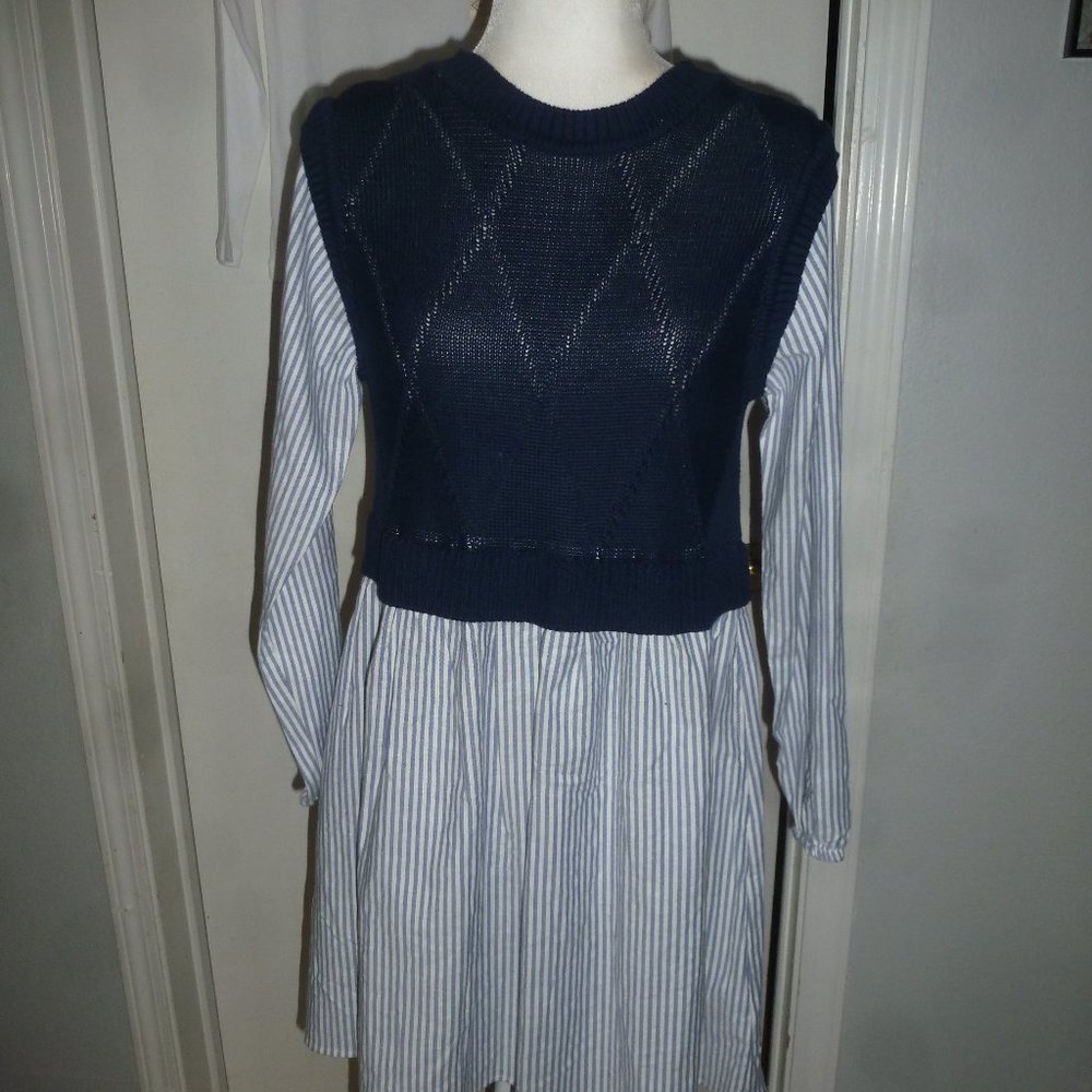 Cute girl's navy blue sweater vest dress w/ side  pockets Sz XL(14-16)